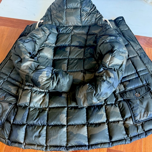 Abercrombie & Fitch Army Camo Down Puffer A&F Women Jacket Hood Sherpa Teddy L - Picture 12 of 16